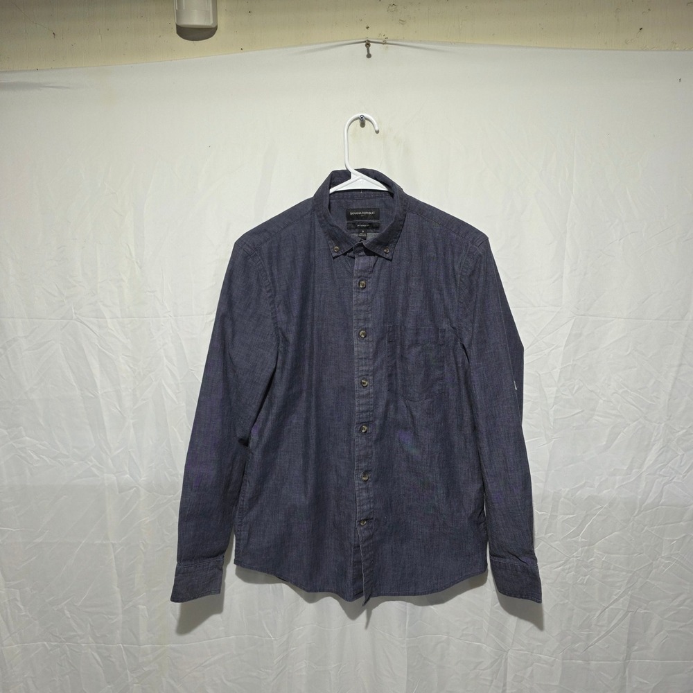 Banana Republic Mens Small Navy Blue Untucked Fit Cotton Long Sleeve Button Down